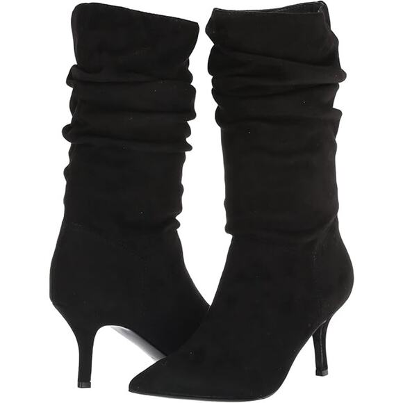 Marc Fisher Manya Slouchy Boots Pointed Toe Kitten Heels Suede Black Size 9M - Picture 1 of 14